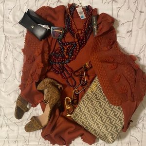 2X Almost Famous Rust Orange Pleated Long Dress